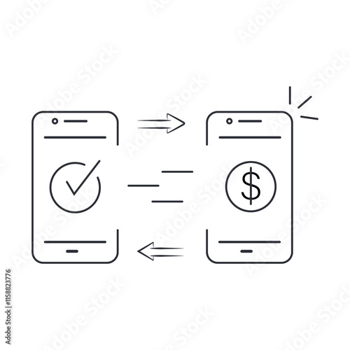 Illustration of sending and receiving message from mobile phone. Online buying and selling concept. E-commerce. Misleading image