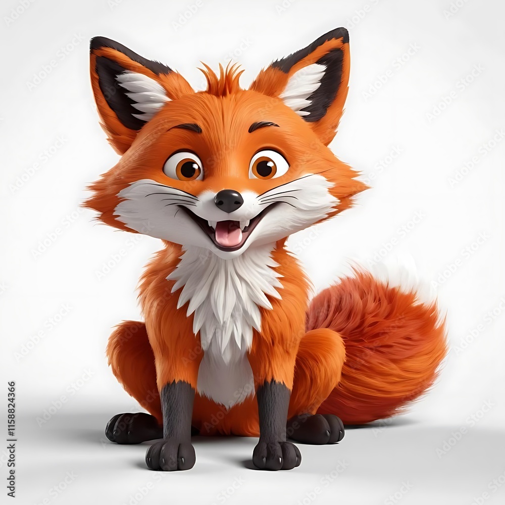 A cute 3D cartoon fox with orange fur and a fluffy tail. Isolated on a white background. Generative ai A cute 3D cartoon fox with orange fur and a fluffy tail. Isolated on a white background. Generative ai