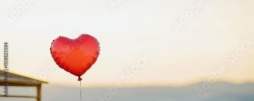 valentine affection spark concept. A red heart balloon floats against a soft, blurred background, symbolizing love and joy.