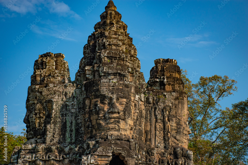 Exploring the Bayon temples at the archaeological sites in Cambodia. Exploring the Bayon temples at the archaeological sites in Cambodia.