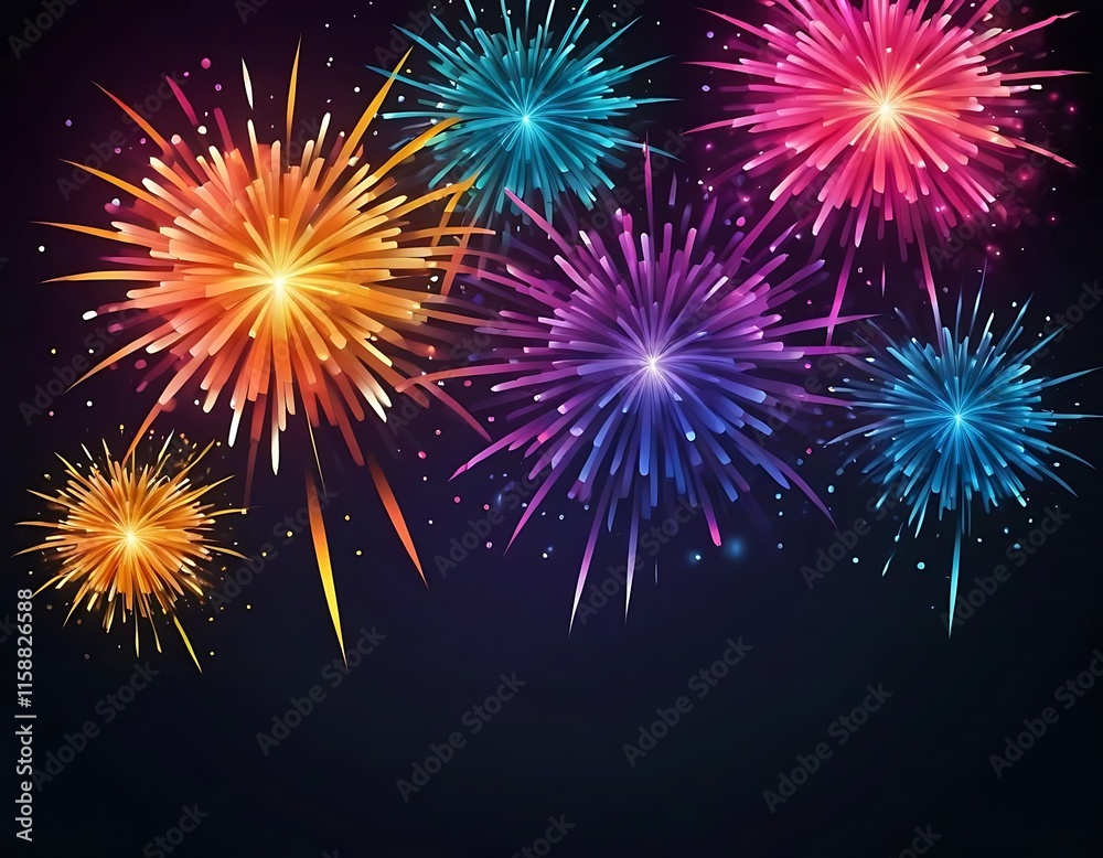 Fototapeta premium Colorful Fireworks Exploding In Night Sky