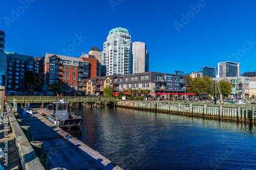 A view of moorings on the waterfront at Halifax, Nova Scotia, Canada in the fall photo