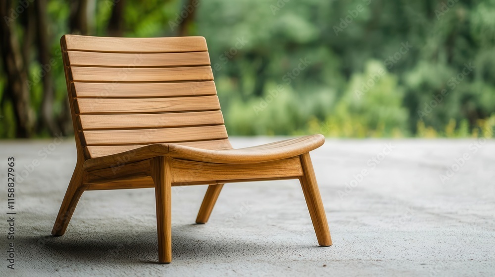 Minimalist teak wood lounge chair with organic curves, natural background, eco-friendly furniture, Minimalist teak wood lounge chair with organic curves, natural background, eco-friendly furniture,