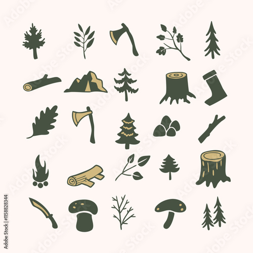 outdoor adventure hand drawn design element collection