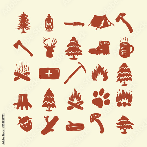 outdoor adventure hand drawn design element collection