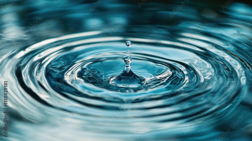 Droplet Creating Ripples in a Tranquil Blue Water Surface Droplet Creating Ripples in a Tranquil Blue Water Surface