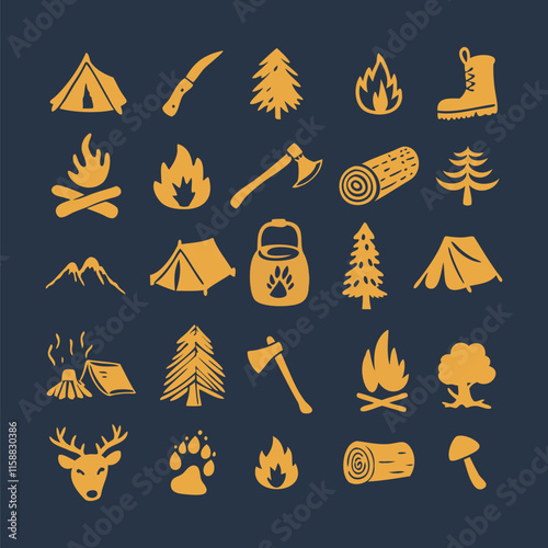 outdoor adventure hand drawn design element collection