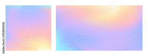 Rainbow sky gradient set. Vector abstract pastel color sunset or sunrise purple sky backdrops. Ombre hologram mirror texture banners. Blurred miracle nacre holograph bg. Soft ombre glow