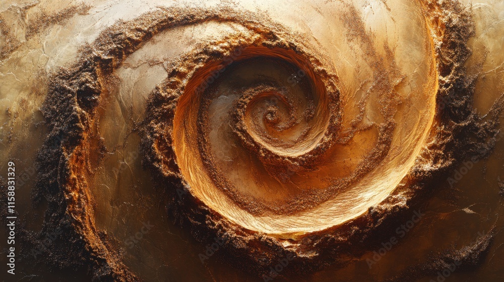 Dynamic spiral of coffee grounds showcasing texture and color transitions in abstract form Dynamic spiral of coffee grounds showcasing texture and color transitions in abstract form