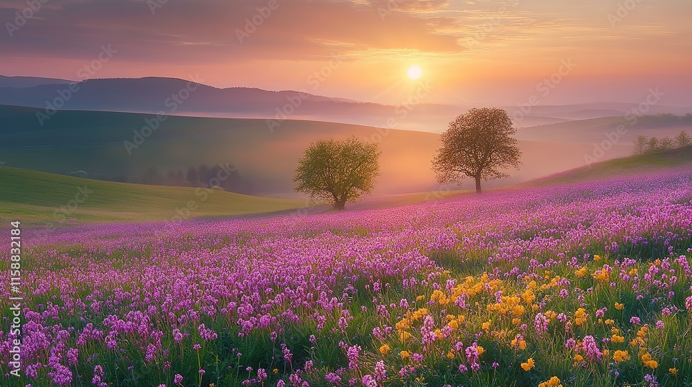Fototapeta premium Spring flowers On Field - Abstract Spring Landscape 