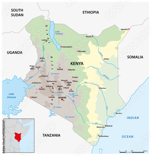 map of the East African state of Kenya