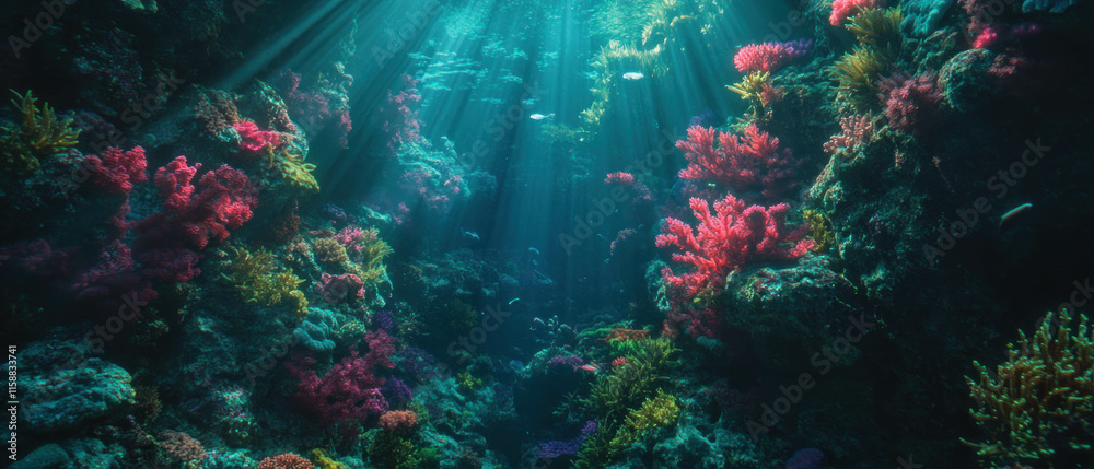 Vibrant coral reef in hyper-realistic painting style with cinematic lighting and detail Vibrant coral reef in hyper-realistic painting style with cinematic lighting and detail