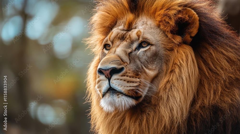 Majestic Male Lion in Natural Habitat with Intense Gaze Majestic Male Lion in Natural Habitat with Intense Gaze