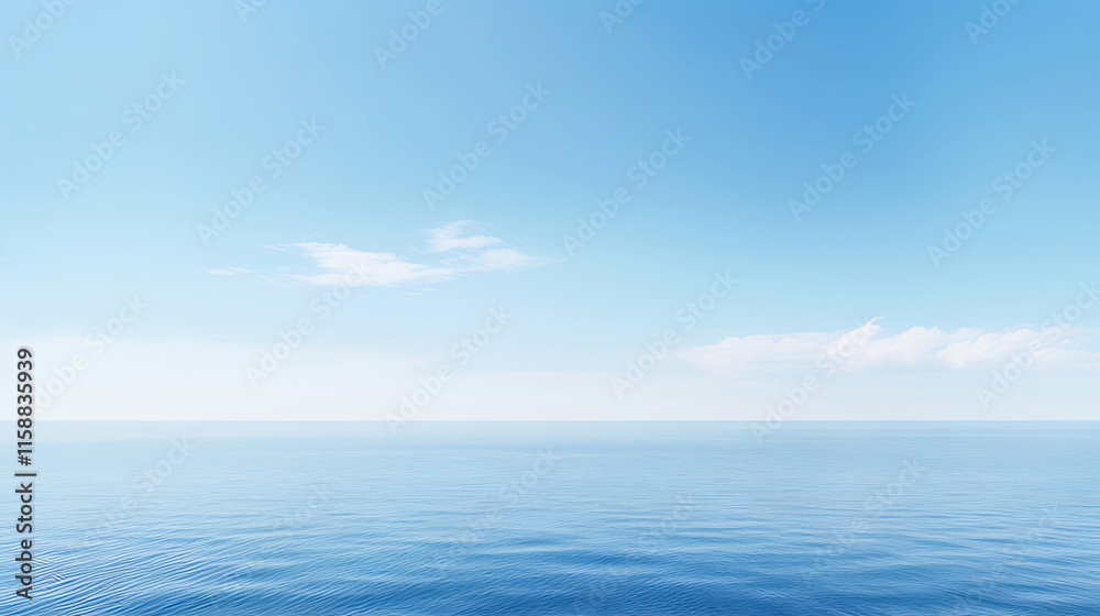 Calm ocean scene with a clear blue sky and a few small clouds. Calm ocean scene with a clear blue sky and a few small clouds.