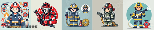 Vector collection of a firefighter on duty