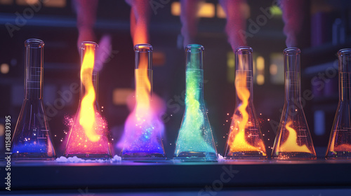 An animated video still showing a Bunsen burner being adjusted to produce different flame colors for various reactions.