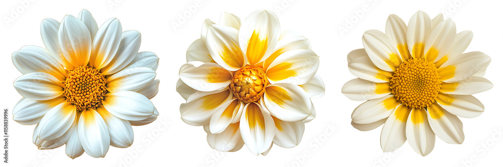 Fototapeta premium Set of radiant flower with bold yellow and white petals, delicately isolated on a white or transparent background. creating a timeless and artistic feel.