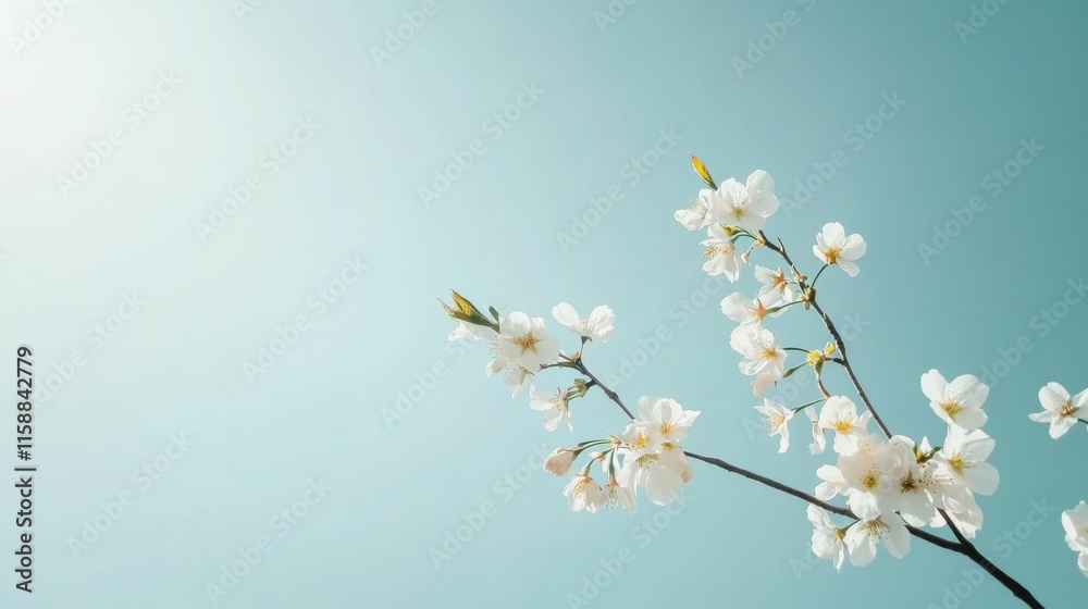 A minimalist composition of delicate cherry blossoms on a clear sky background, aerial shot, Naturalistic style A minimalist composition of delicate cherry blossoms on a clear sky background, aerial shot, Naturalistic style