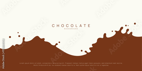 Chocolate background of Modern poster, dynamic splashes and drops. Vector illustration in a flat style of minimalism	