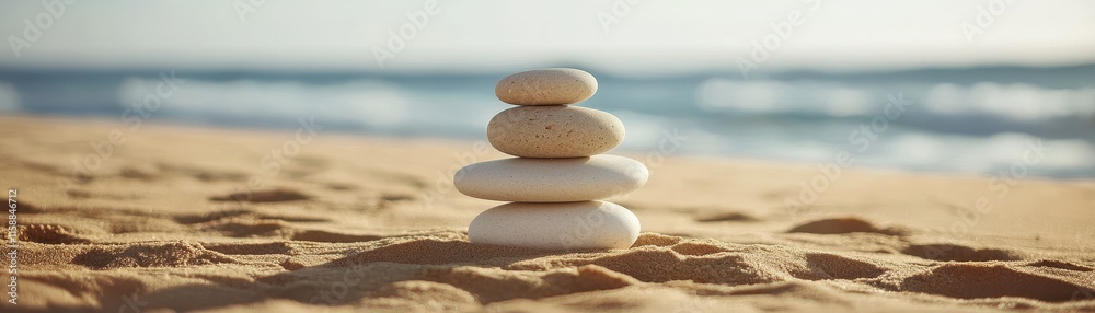Serene Beach Zen Stones Stacked Rocks Ocean Sunset Calmness
