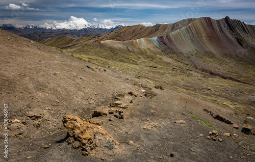 View over the Palcoyo Rainbow mountains in Peru