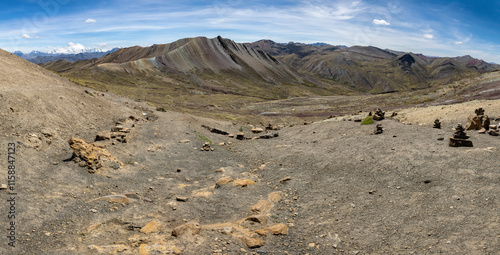 View over the Palcoyo Rainbow mountains in Peru
