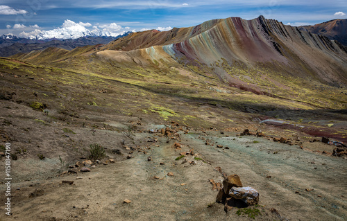 View over the Palcoyo Rainbow mountains in Peru