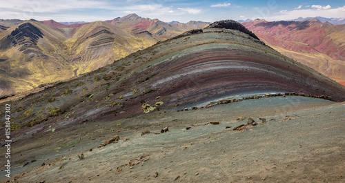 View over the Palcoyo Rainbow mountains in Peru