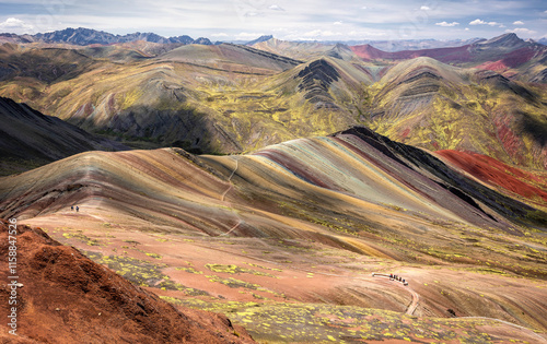 View over the Palcoyo Rainbow mountains in Peru