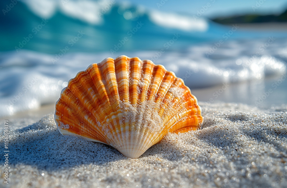 A seashell on a sandy beach. A seashell on a sandy beach.