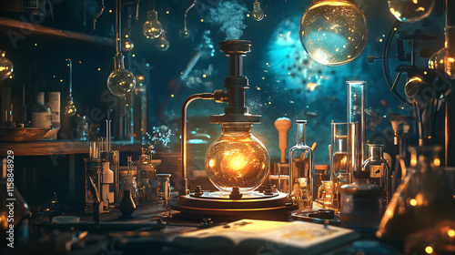 Wallpaper Mural An artistic representation of a Bunsen burner surrounded by various colorful chemical reactions in progress. Torontodigital.ca