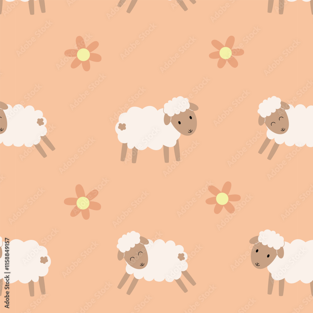 Children's seamless pattern vector. Cute simple sheep with flowers background for fabric, wrapping, textile Children's seamless pattern vector. Cute simple sheep with flowers background for fabric, wrapping, textile