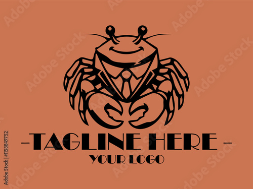 Crab in suit and tie on orange background. Great for quirky office themes, business presentations, and unique marketing materials