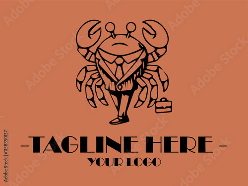 Crab in suit and tie on orange background. Great for quirky office themes, business presentations, and unique marketing materials