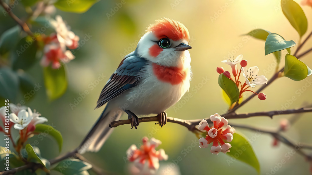 Robin perched on a branch in the garden during spring Robin perched on a branch in the garden during spring
