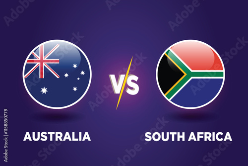 Australia vs South Africa, cricket match concept. with rival flags of both teams in circular shape isolated on blue background.with editable EPS file.
AUS vs SA.