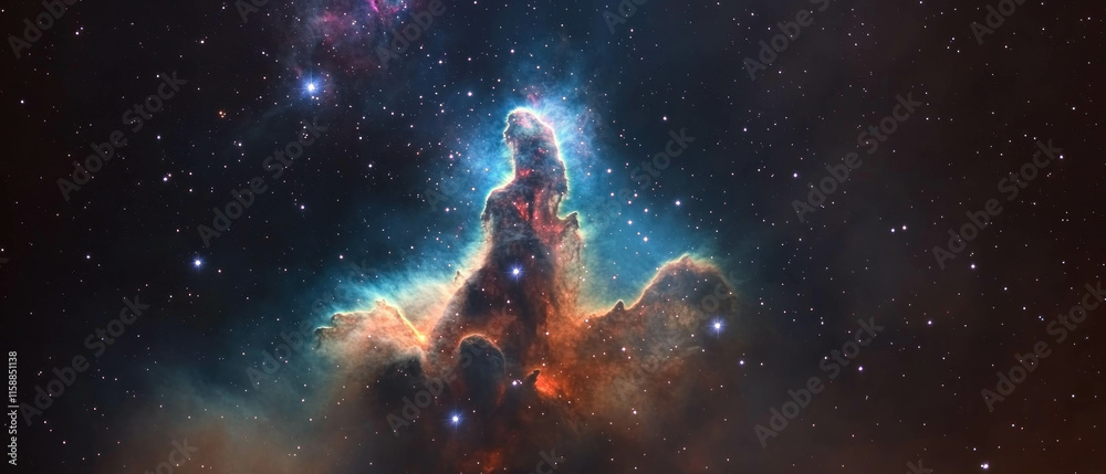 Naklejka premium Cosmic nebula bursting with color and discovery in the vastness of space