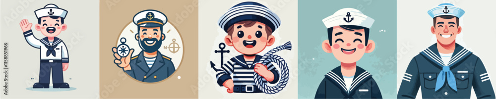 Vector collection of a ship captain or shipping worker Vector collection of a ship captain or shipping worker