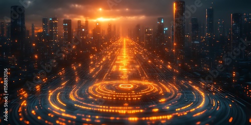 Wallpaper Mural Futuristic city highway at sunset. Torontodigital.ca