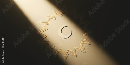 Minimalist Islamic background featuring a crescent moon and stars, with abstract shapes and geometric accents in the background photo