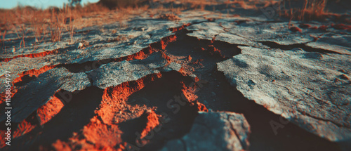 Cracked earth texture showcasing hyper-realism with vibrant colors and soft lighting photo