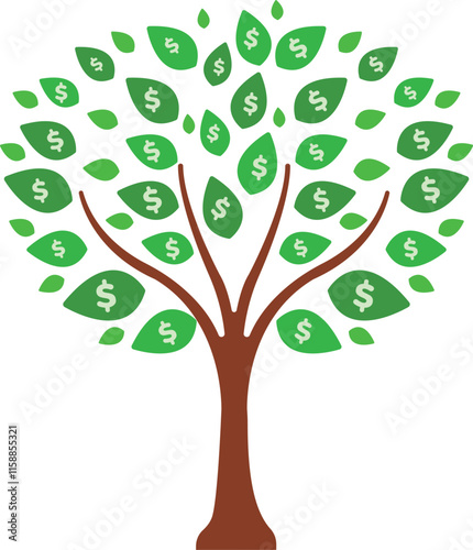 Illustration of Money Tree with Dollar Signs