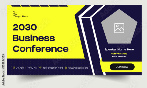 Trendy business webinar design template, business conference web banner design, editable vector eps 10 file format