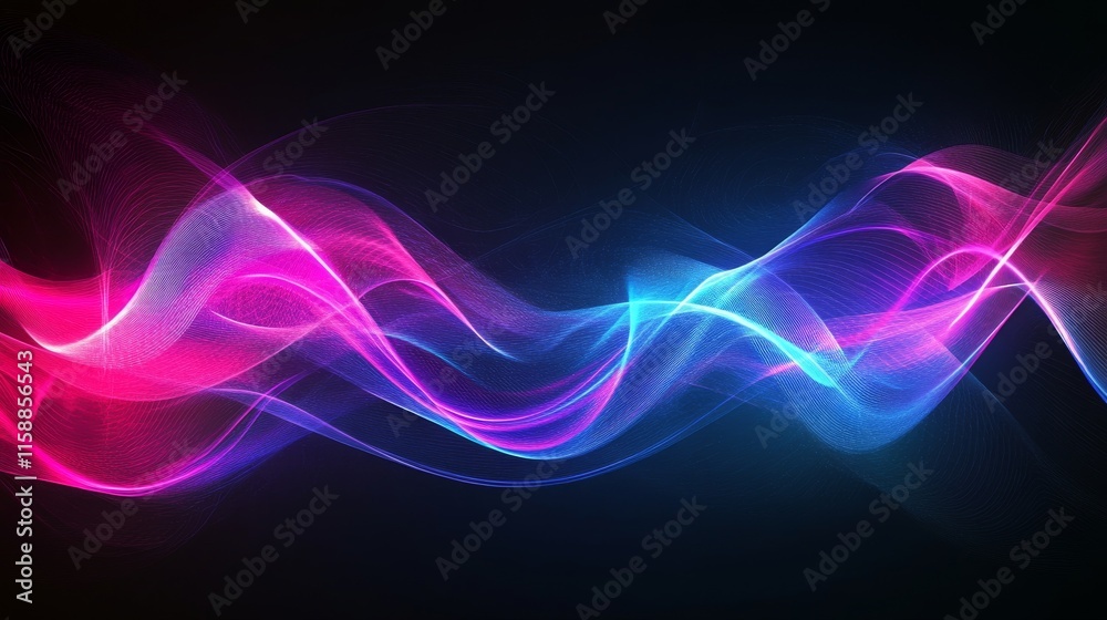 Naklejka premium Colorful Abstract Waves, Pink and Blue Light Effects, Vibrant Digital Background