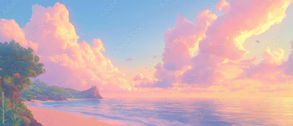 Hyper-realistic ocean landscape at sunset with vivid colors and soft lighting Hyper-realistic ocean landscape at sunset with vivid colors and soft lighting