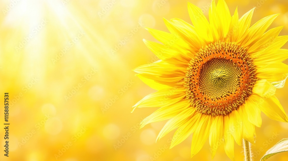 Fototapeta premium A single bright yellow sunflower on a soft goldenrod background, detailed close-up shot, Minimalist style