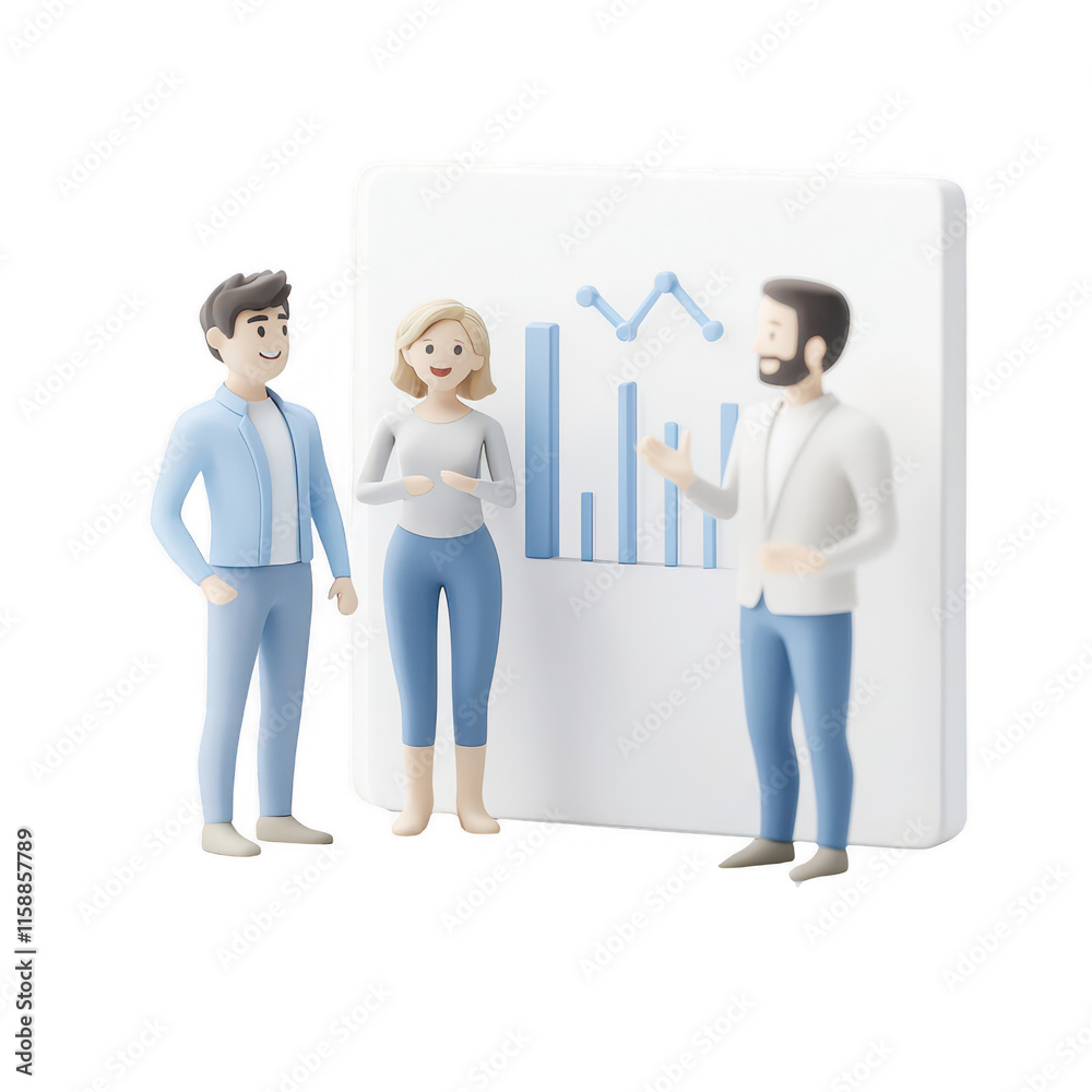 Obraz premium Three professionals discussing a business strategy with graph visuals., isolated on a transparent background.