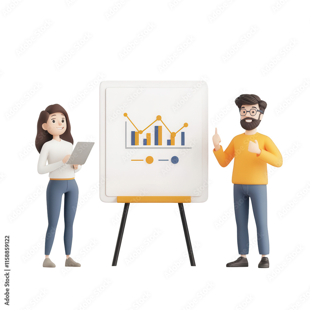 Two professionals discussing data trends in a modern office setting., isolated on a transparent background. Two professionals discussing data trends in a modern office setting., isolated on a transparent background.