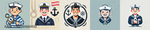 Vector collection of a ship captain or shipping worker