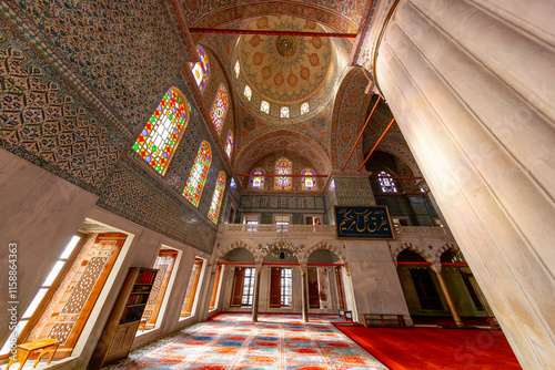 nterior of The Sultanahmet Mosque (Blue Mosque) in Istanbul ( Turkish: Sultan Ahmet Cami)